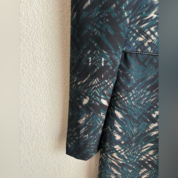 Donna Karan New York Dark Green Abstract Scuba Knit Leather Trim Sheath Dress 4 - Picture 4 of 13